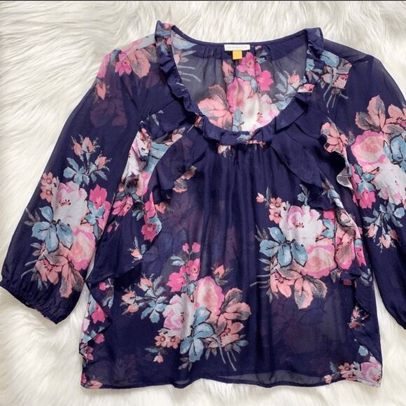 Anthropologie Leifsdottir Blue Floral Silk Top Size 8 - Picture 5 of 8